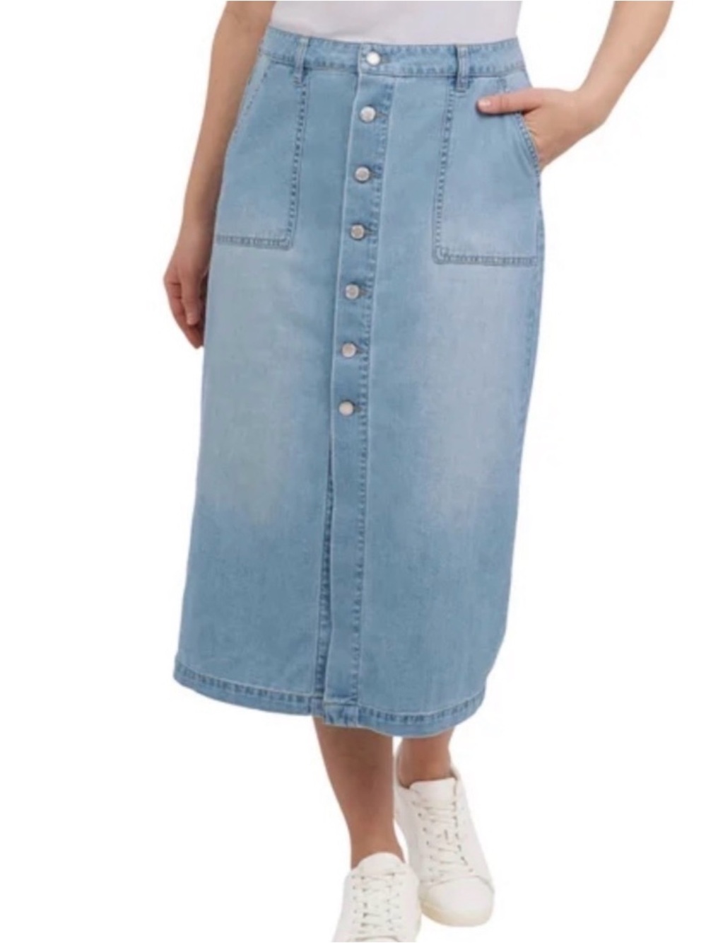 Wrangler Light Wash Button Front Denim Midi Skirt Size 12